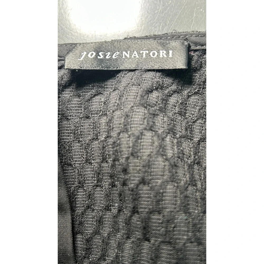 Josie Natori Sheath Dress Textured Jacquard XL Black V-Neck Cap Sleeve Zip Back